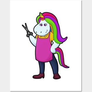 Unicorn as Hairdresser with Scissors Posters and Art